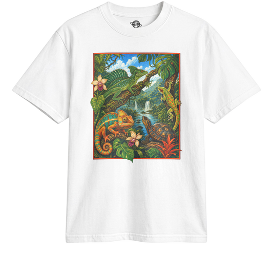 90s Rainforest Reptile Tee in White, transparent front cutout