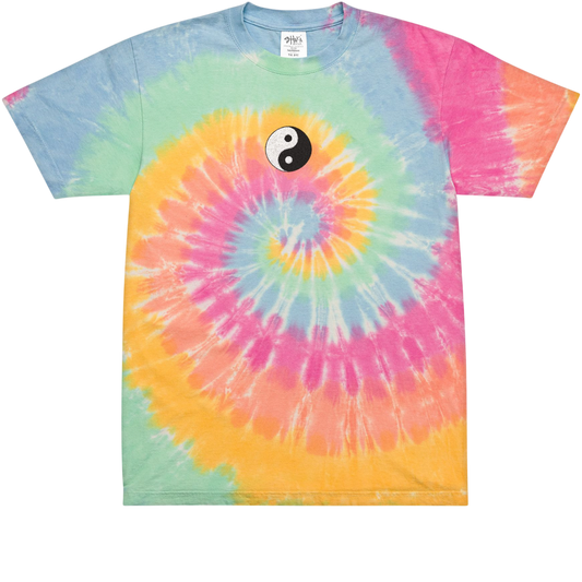90s Yin-Yang Tie-Dye Tee in Sherbet Rainbow, transparent front cutout